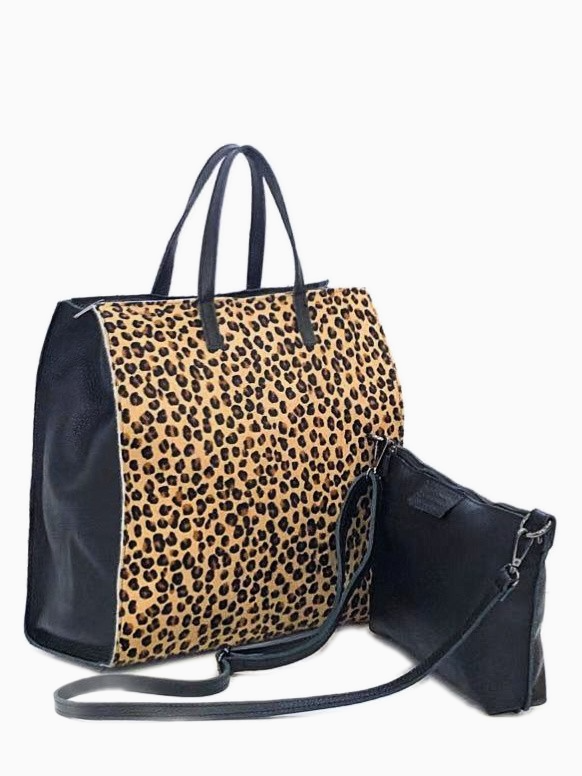 LUCIDA - Small Leopard Print Leather Shopper Bag