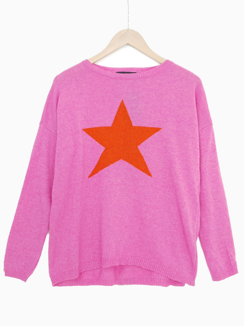 STAR JUMPER | Cashmere Blend Sweater | Fuscia/Red
