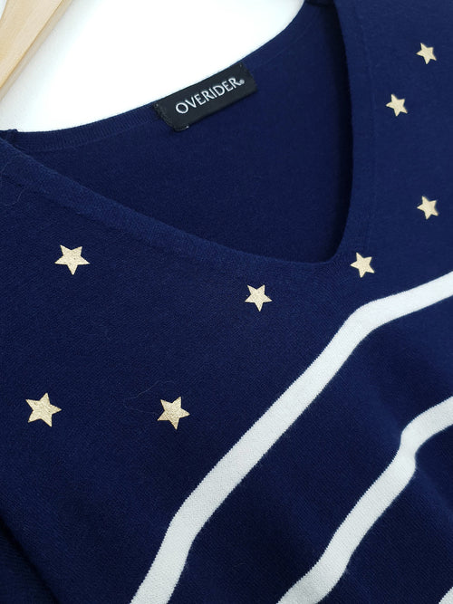 ALICIA | Knitted Star & Striped Jumper | Navy