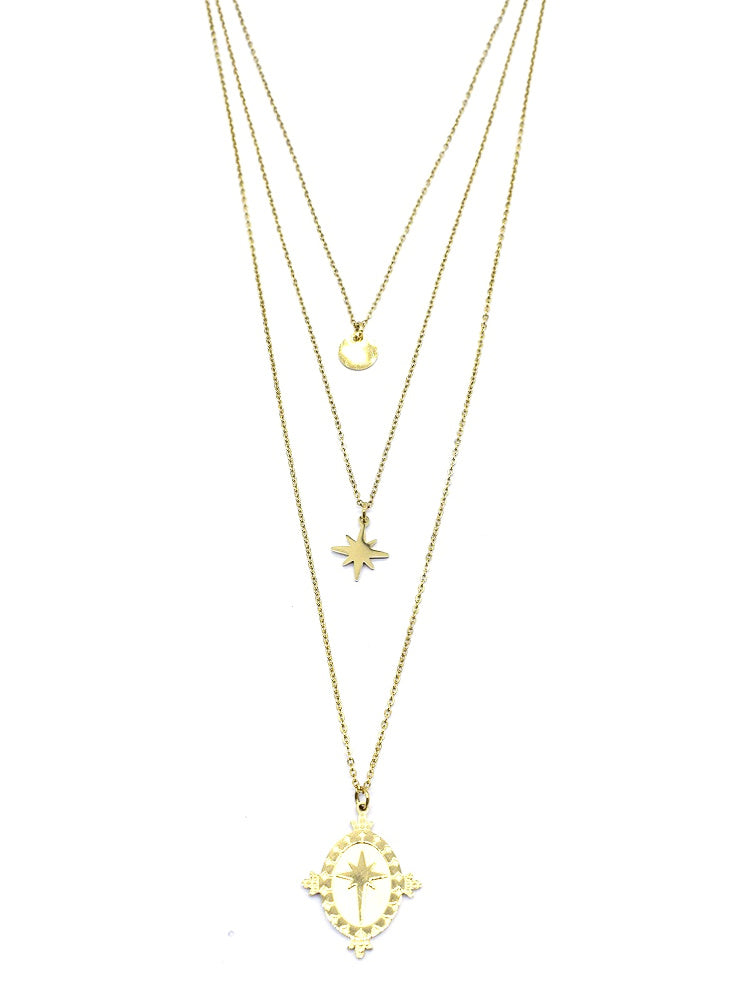 Stars and Disc Necklace | Gold