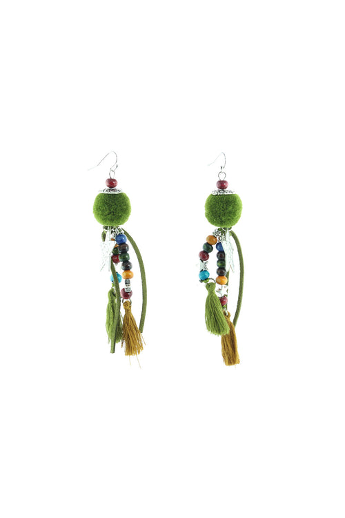 ERIKA - Pom Tassle  Earrings - Green