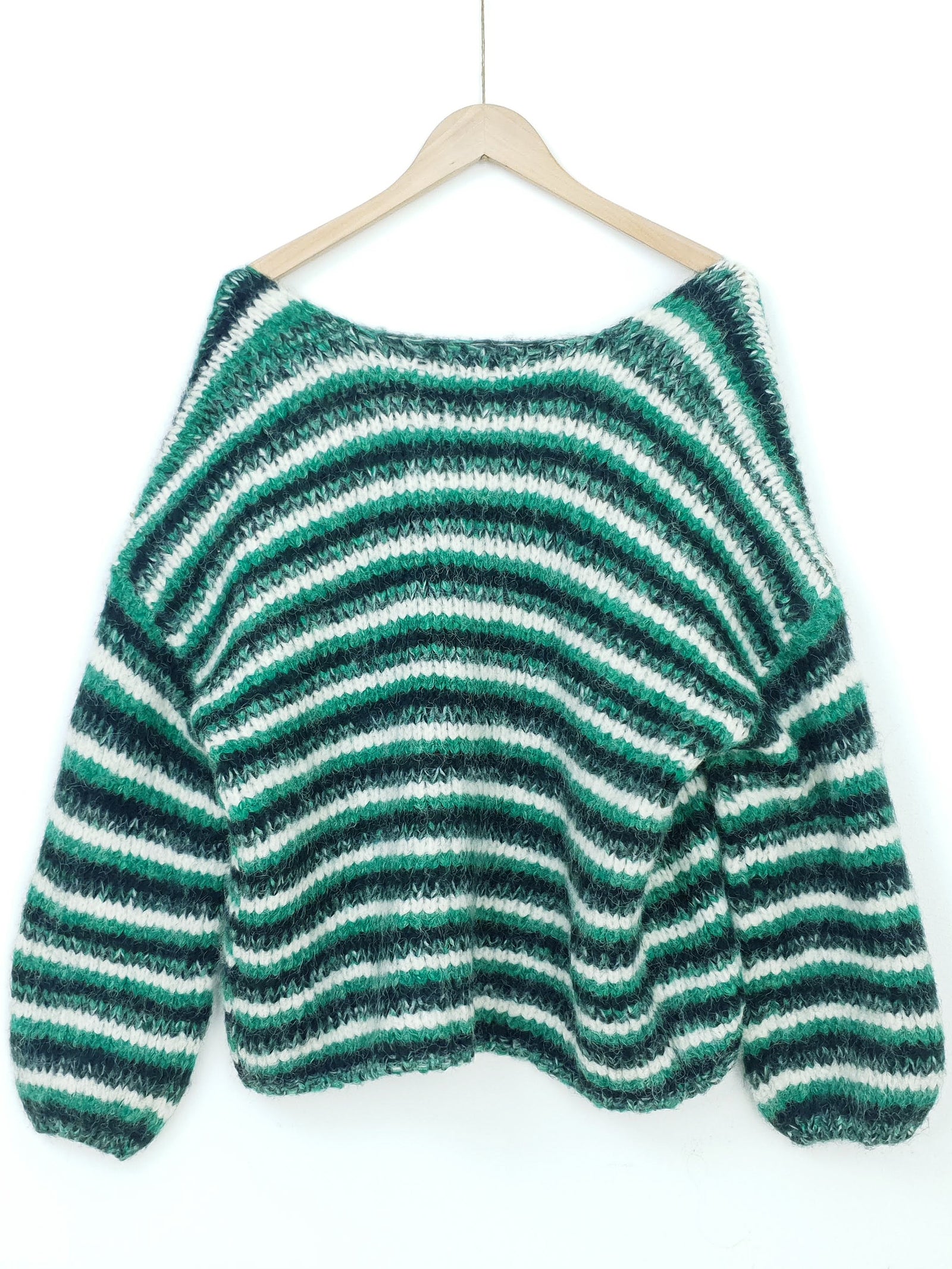 LEILA | Striped Knitted Open Cardi | Green
