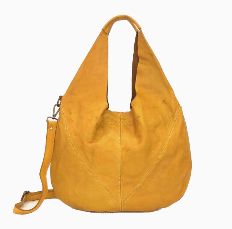 LILITH | Washed Leather Slouch Bag | Yellow Ochre