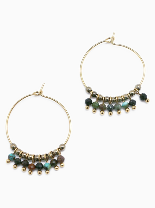 Turquoise & Stone Drops | Hoop Earrings | Gold