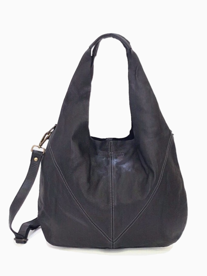 SIENNA | Washed Leather Shoulder Bag | Black