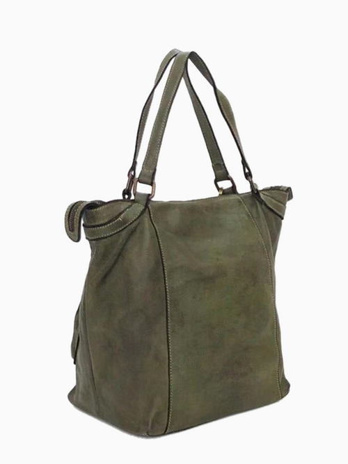 TALIA | Washed Leather Shoulder Bag | Vintage Wash Khaki