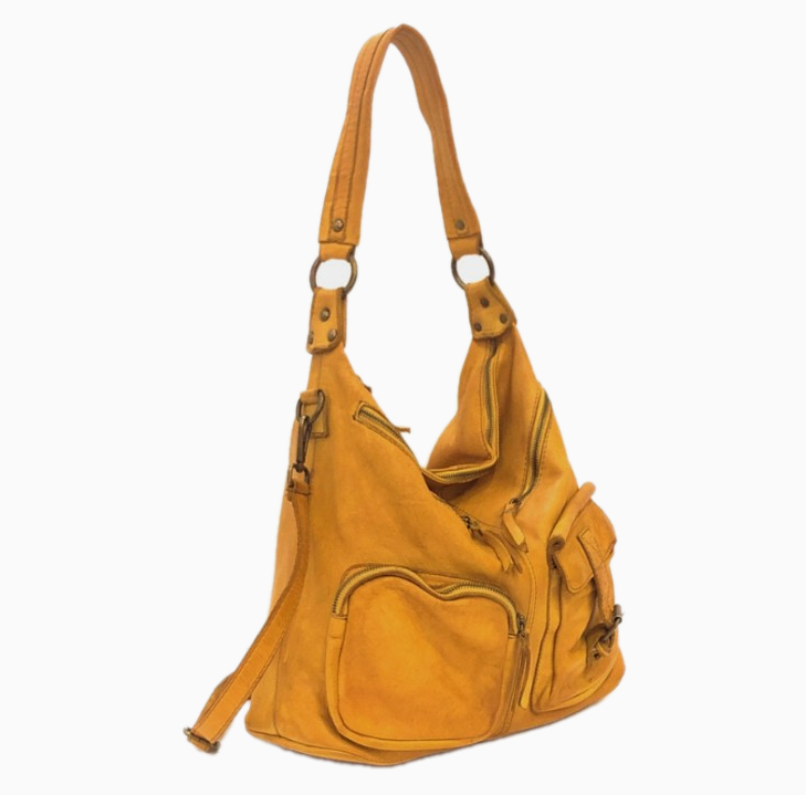 ALLISA | Washed Leather Shoulder Bag | Yellow Ochre