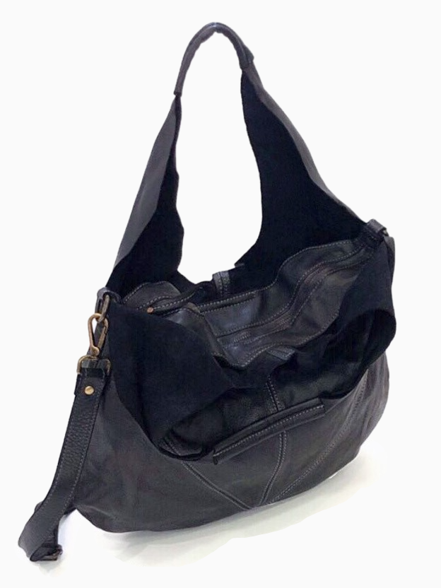 SIENNA | Washed Leather Shoulder Bag | Black