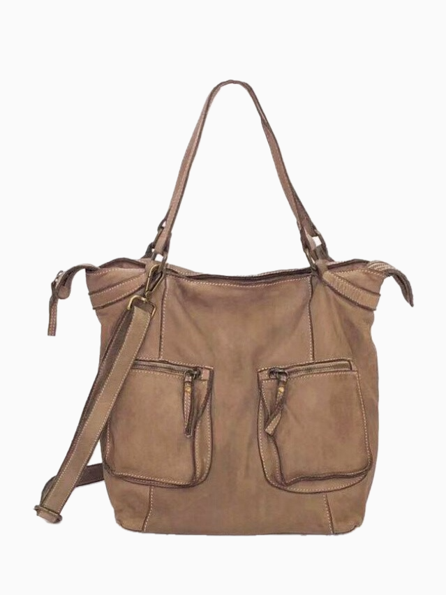 TALIA | Washed Leather Shoulder Bag | Vintage Wash Tan