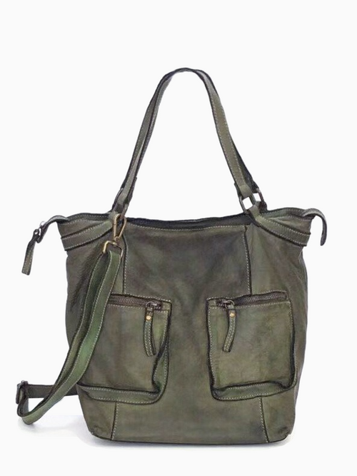 TALIA | Washed Leather Shoulder Bag | Vintage Wash Khaki