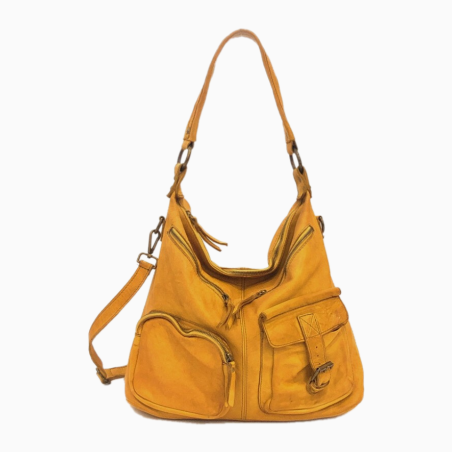 ALLISA | Washed Leather Shoulder Bag | Yellow Ochre