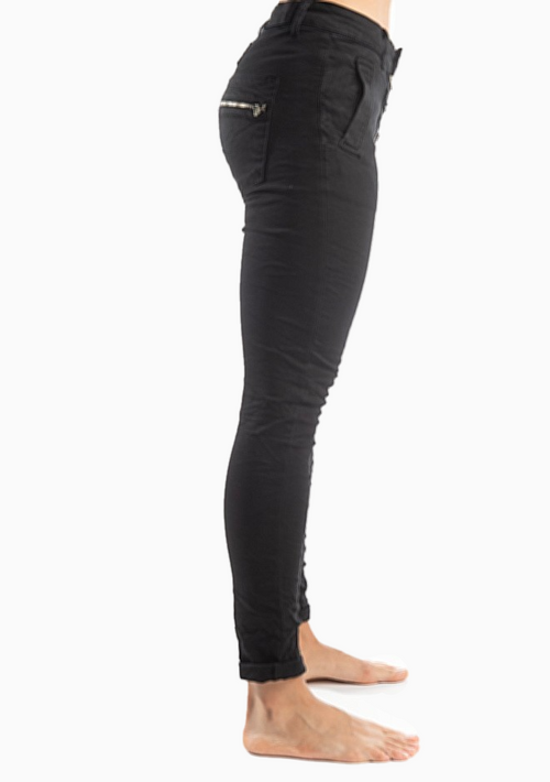 INGA | Skinny Jeans with Zip & Buttons | Black