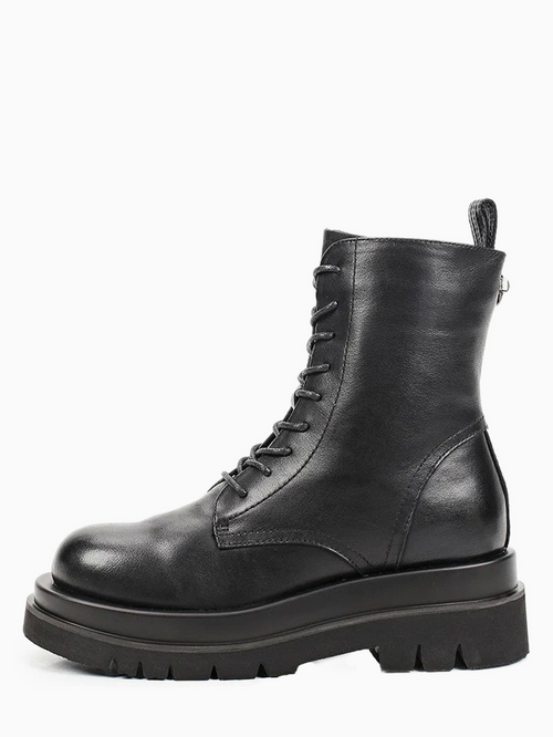 LOIME | Leather Lace-Up Ankle Boots | Black