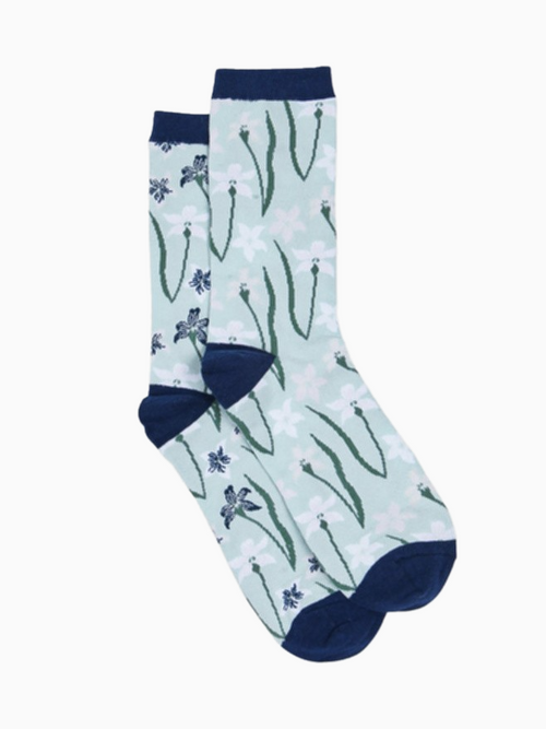 Spring Flowers | Patterned Socks | Green/Navy