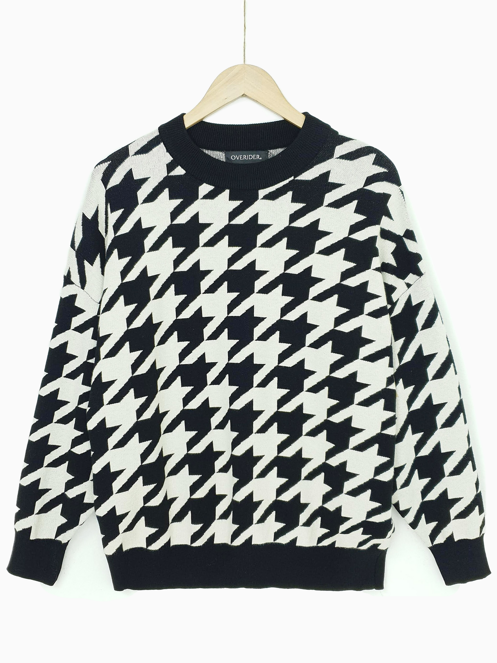 THEA | Hounds Tooth Oversized Jumper | Black/Chalk