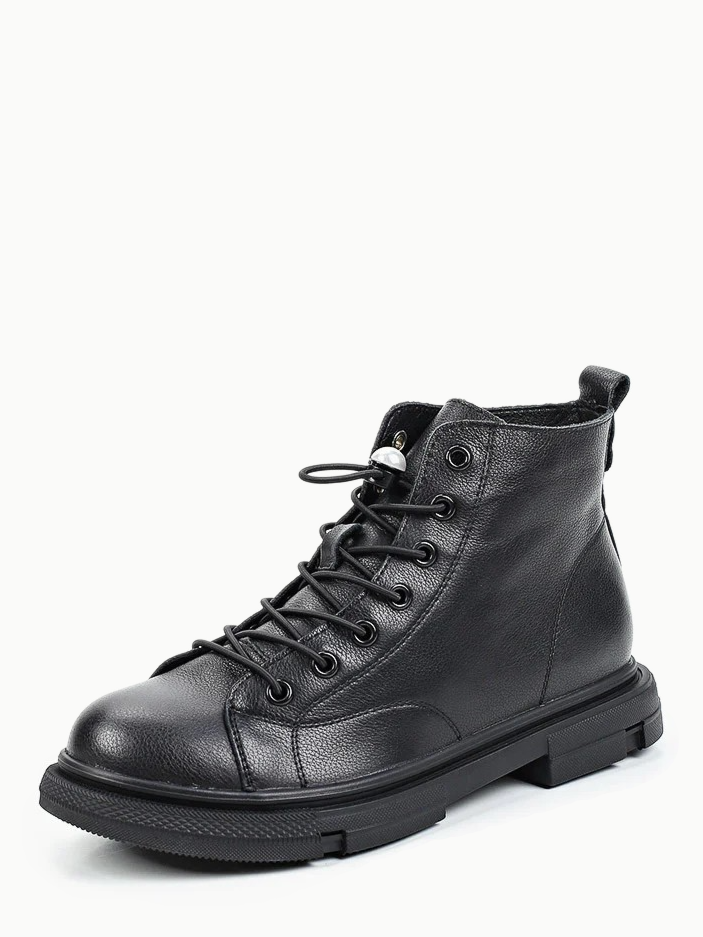 MILA | Leather Lace-Up Ankle Boots | Black