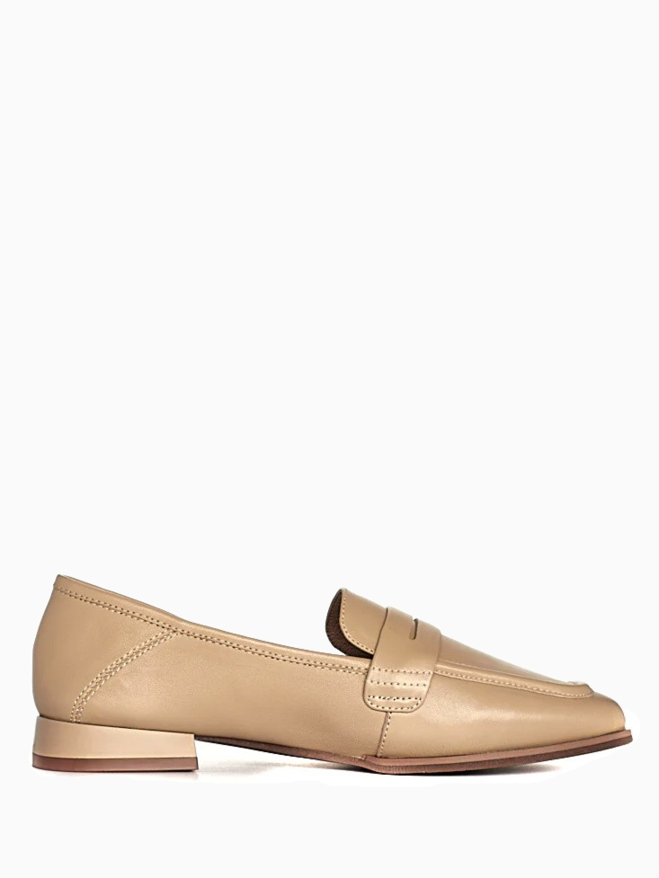 LUDA | Flat Leather Loafers | Camel