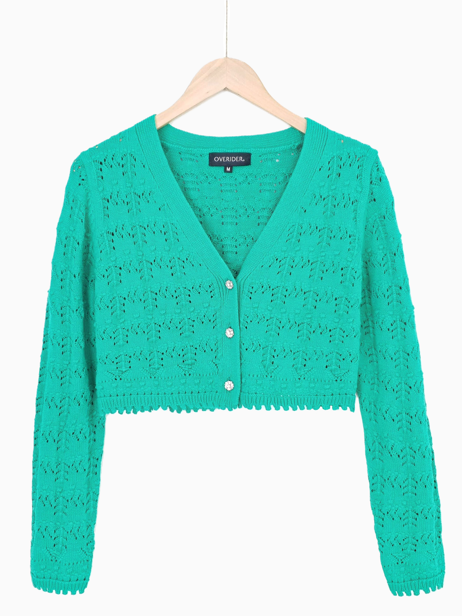 ALIZE | Embellished Crochet Cardigan | Green – OVERIDER ALIZE | Embellished Crochet Cardigan | Green – OVERIDER