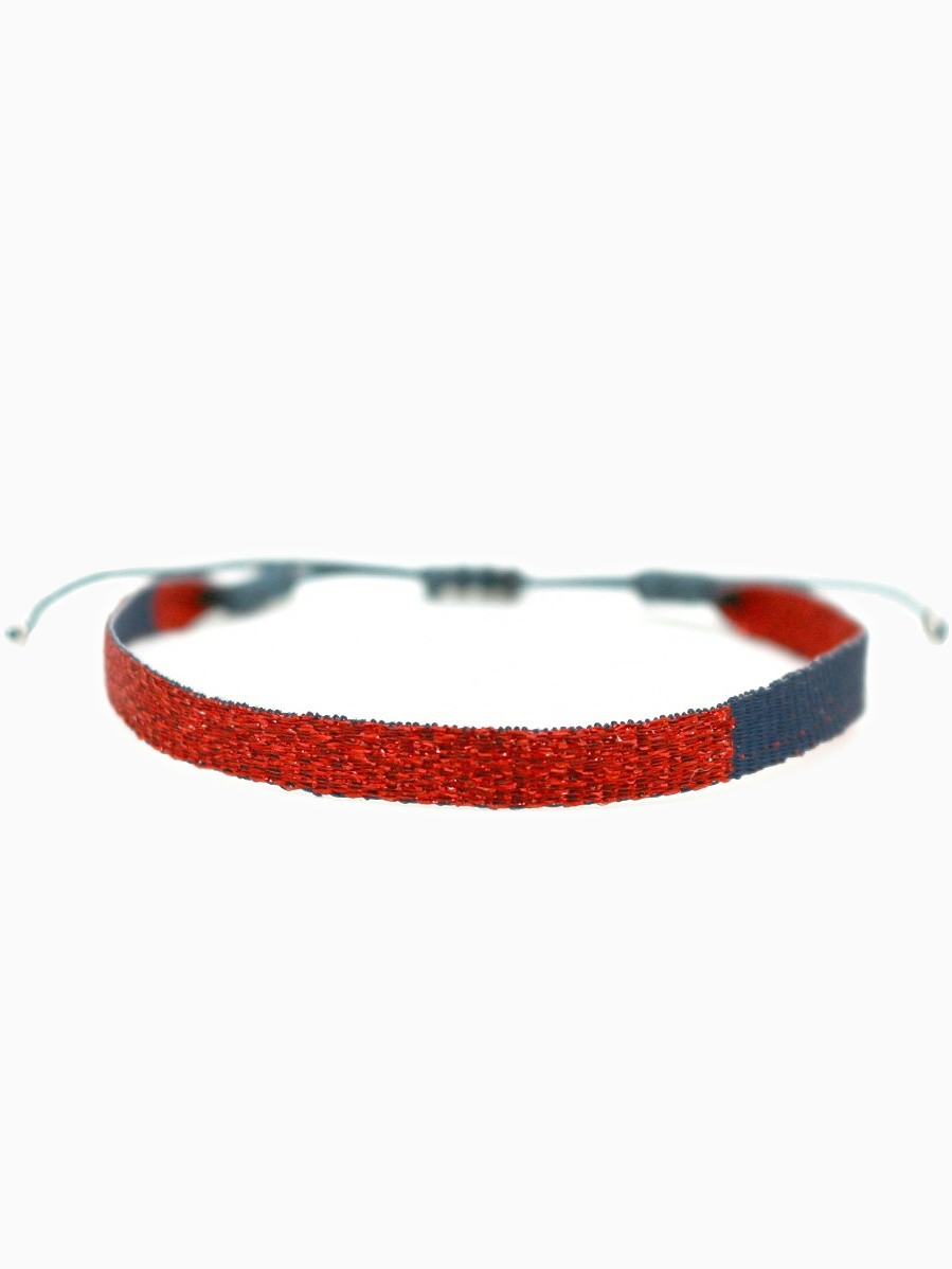 Woven Fabric Wristband Bracelet | Red & Navy