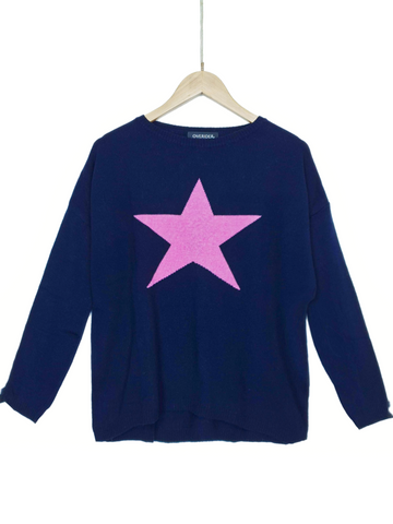 STAR JUMPER - Cashmere Blend Jumper - Fuchsia/Beige<br>ONLINE EXCLUSIVE - FREE DELIVERY