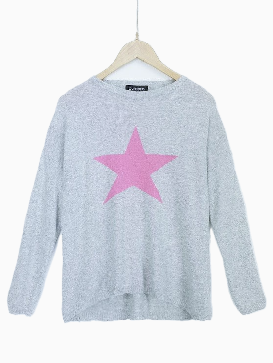 Grey jumper top pink star
