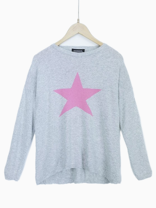 STAR JUMPER - Women's Cashmere Blend Jumper - Grey/Pink